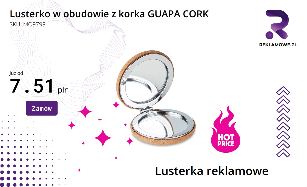 Lusterko w eleganckiej obudowie z korka GUAPA CORK