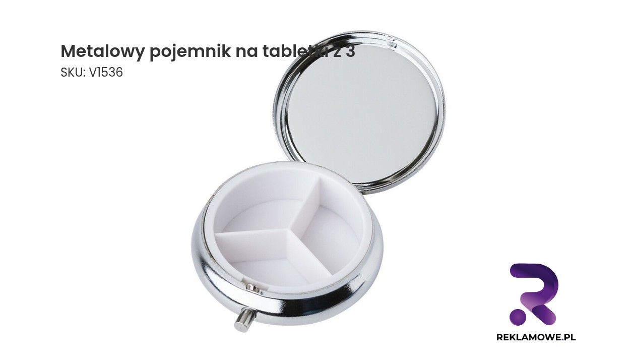 Metalowy pojemnik na tabletki z 3 przegrodami